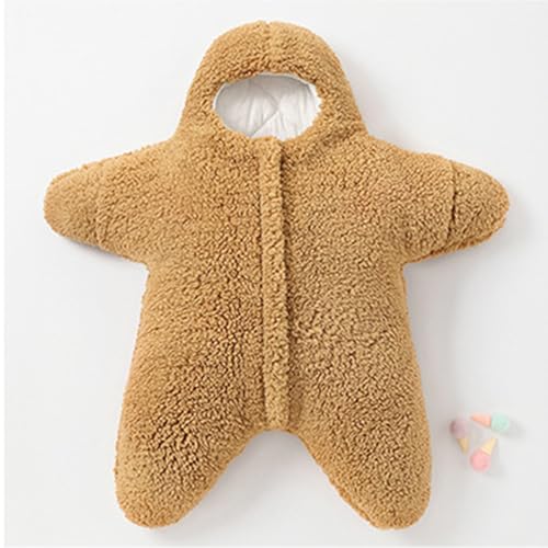 Image of Baby Starfish Onesie, Thick Imitation Fleece Starfish Newborn Romper, Infant Footie Jumpsuit Winter Warm Outfits(Khaki,2-6 Months)