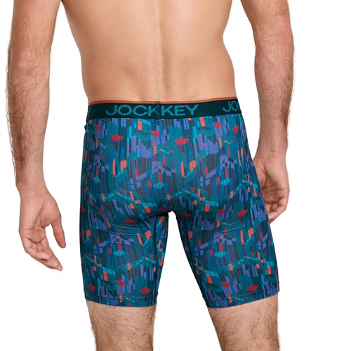 Jockey Men's Underwear Chafe Proof Pouch Microfiber 8.5" Long Leg Boxer Brief - 3 Pack, Future Dusk/Edgelands/Ocean Sky, L3