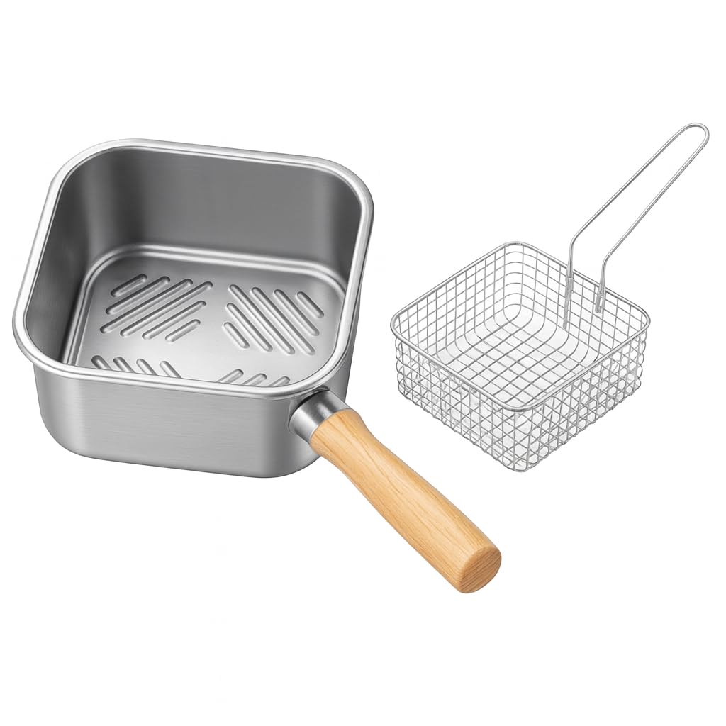304 Stainless Steel Square Oil Filter Frying Pot with Lid | Multi-Functional Deep Fryer & Steamer | Kitchen Stock Pot for Electric/Induction Cooking | Portable Crisper pan