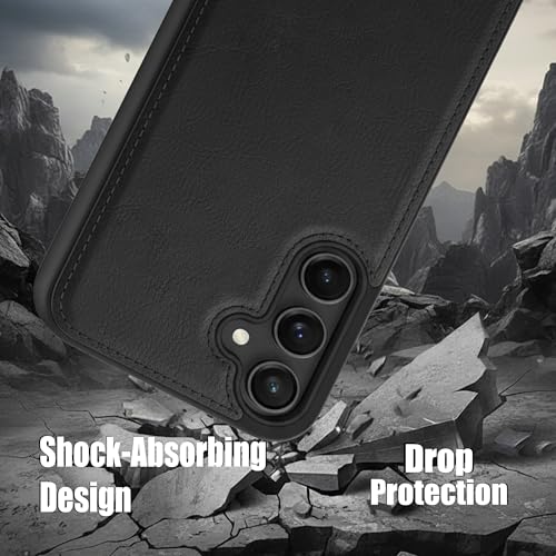 Image of Leather Case for Samsung Galaxy S23FE Premium Protective Stylish Slim Cover with Shockproof Raised Edges Black