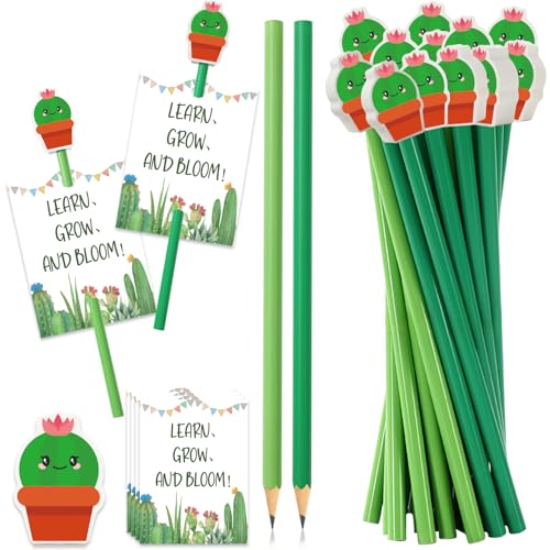 Set de 50 lápices verdes con borradores y tarjetas miniatura 1