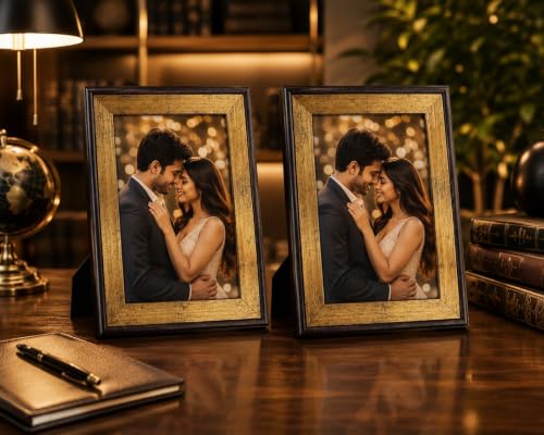 Image of 4x6 Inch Photo Frame Set of 2 - Acrylic Front Table Top Photo Frames with Stand, Dual Orientation Portrait & Landscape Display for Home Office Decor (vintage golden)