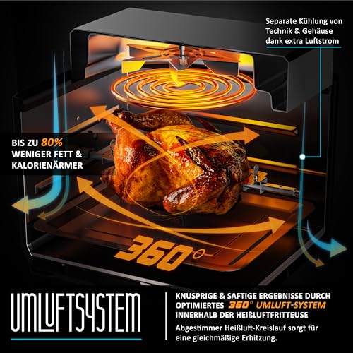 Heißluftfritteuse 12 Liter Arendo Multifunktionsgerät für gesundes Kochen