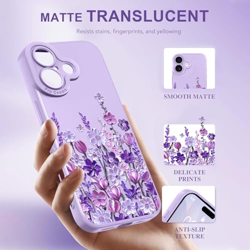 Image of Designed for iPhone 17 Case Floral for Women Girls, Purple | Cute Oil Painting Flower Pattern Liquid Silicone Phone Case [Full Camera Protection] Slim Soft TPU Protective Cover