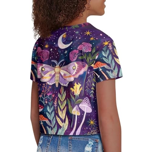 Image of Kids T Shirt Short Sleeve Crop Tops for Girls Summer Clothes Pullover Tees Shirt 5-14