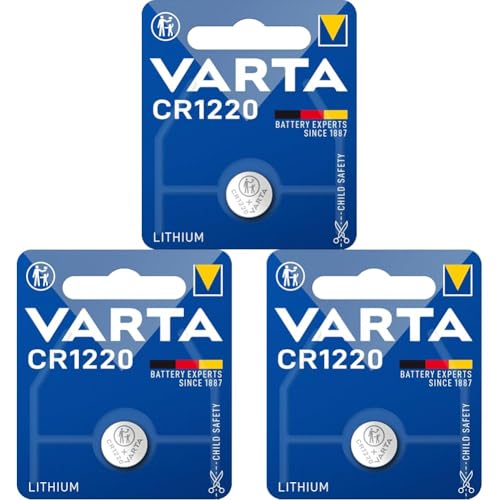VARTA Batterien Knopfzelle CR1220, 1 Stück, Lithium Coin, 3V, kindersichere Verpackung, für elektronische Kleingeräte - Autoschlüssel, Fernbedienungen, Waagen (Packung mit 3)