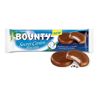 Bounty-Secret Centre Biscuits, Crisp Biscuits with a Coconut Centre and Covered in Milk Chocolate, 132g.