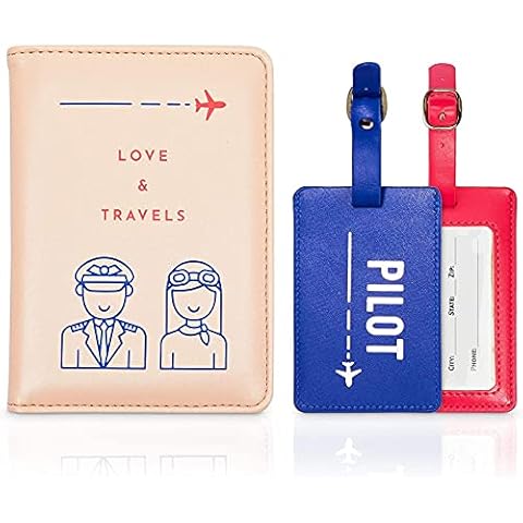 Love and Travels RFID Passport Wallet, Co-Pilot and Pilot Luggage Tag Set (3 Pieces) Cover