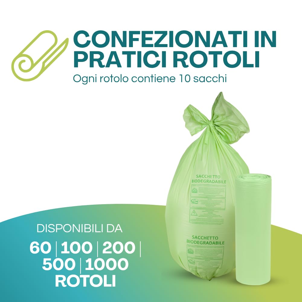 Palucart Sacchi raccolta umido e Organico cm 42x45 (10 litri) 1000 pezzi biodegradabili e compostabili