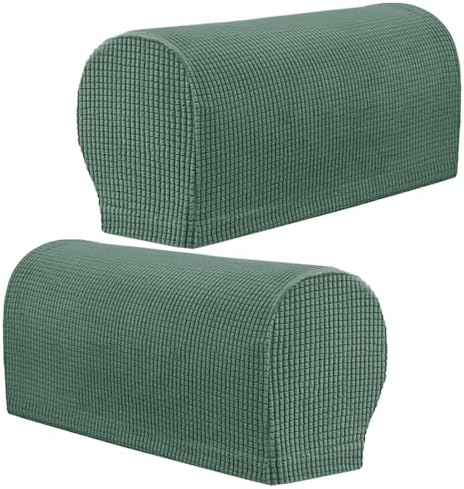 Stretch Armrest Covers Set of 2 - Anti-Slip Washable Fur Protector for Sofa, Armchair, Couch, Recliner - Soft Green Arm Covers for Ultimate Comfort and Style