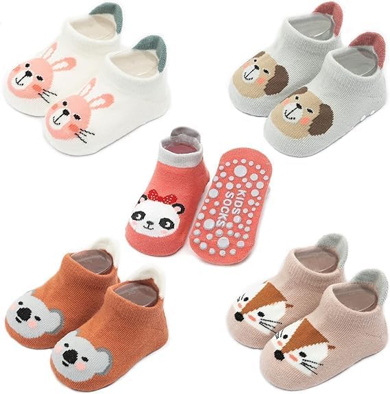 ZINLEY Baby Anti-Slip Cartoon Socks for Boys & Girls | Soft Cotton Non-Skid Socks with Grips for Infants & Toddlers | Breathable, Stretchable, Cute Animal Printed Baby Footwear (Tom And Jerry Socks)