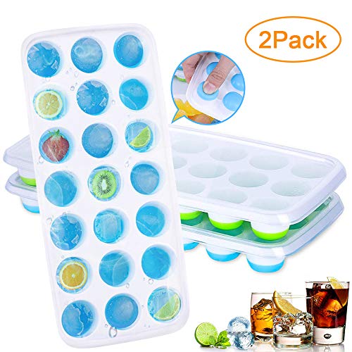 AMEU Bandeja de Hielo, Bandejas para Hielo Silicona, Cubitos de Hielo con Tapa, 21 Bandeja para Cubitos de Hielo con Tapa,Certificado LFGB/FDA,sin BPA, para Bebés, Cola, Cócteles, Whisky