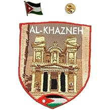 A-ONE 2 PCS Pack- Al-Khazneh Landmark Patch+Jordan Flag Lapel Pin, Petra Landmark, Legend, Treasury Souvenir, Sew on Embroidery, Patriotic Accessory Brooch NO.324P
