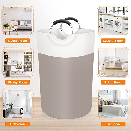 BlissTotes 75L Laundry Basket, Freestanding Laundry Hamper, Collapsible Dirty Clothes Hamper, Waterproof Fabric with Foam Protected Aluminum Handles for College, Dorm, Family (Brown) - Thumbnail 7