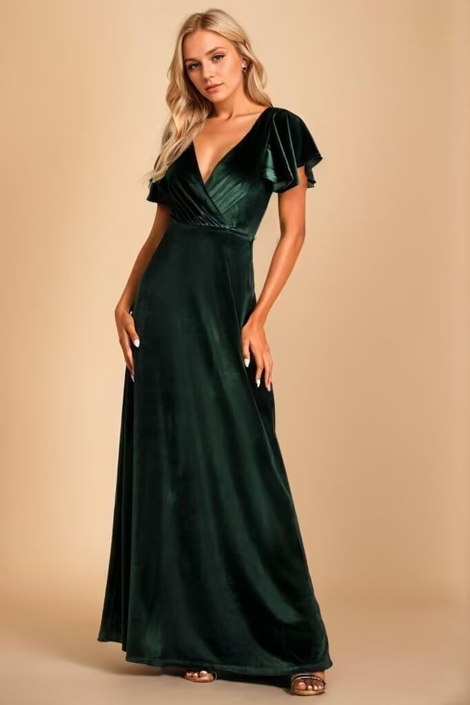 Short Sleeve Velvet Bridesmaid Dresses for Women 2024 A Line Formal Evening Gowns Long Bridesmaid Dresses