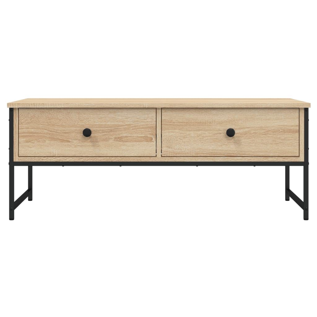 Stolik kawowy dąb Sonoma 101 x 49 x 39,5 cm, materiał drewnopochodny, metalowa rama, z 2 szufladami, stół do salonu, nowoczesne stoliki kawowe do salonu