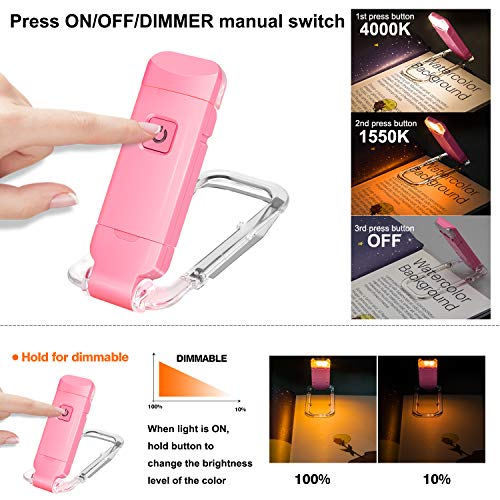 Image of LUXSWAY USB Rechargeable Book Light for Reading,Small Book Reading Light in Bed,Clip On Bookmark Kids Light for Bed,Brightness Adjustable for Eye Care,2 4000K and 2 1550K LEDs for Bookworms
