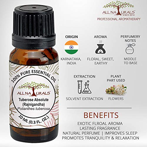 Image of all naturals Tuberose Aka Rajnigandha Absolute Essential Oil (Kerala) Pure,Lasting Exotic Floral Aroma For Natural Perfumes,Attars,Diy Skincare & Diffusers-10 Ml|N-Hexane Extracted,Alcohol-Free