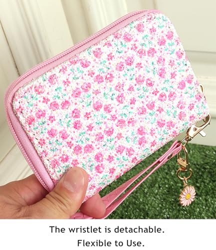 Image of AACKS Flower Wallets with Strap Little Girls Flower Coin Pouch Small Cute Wallet for Teen Girls with Coin Pocket Cherry Fruit Wallet