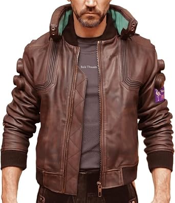 Cyborg Samurai Punk Samurai Cyber Cosplay Distressed Brown Bomber Jacket for Men