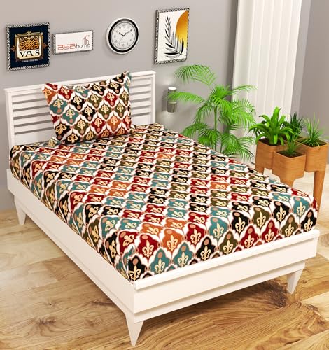 Image of HOMEKART 144 Tc Microfiber Jaipuri Single Bedsheet (60x90 inches) with Pillow Cover for Your Home, Multicolour
