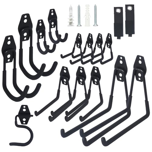 16 Pack Steel Heavy Duty Garage Hooks Storage Hooks with Anti-Slip Coating, Utility Garage Wall Mount Hanger and Organizer for Sheds, Bikes, Ladder, Rope, Broom, Shovel, Garden Power Tools, and Cords