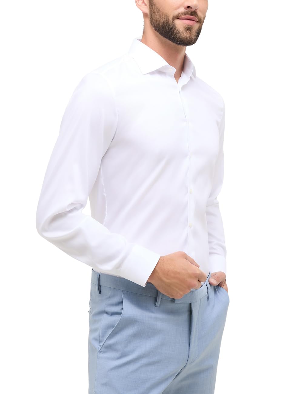 Eterna Golf Camicia A Maniche Lunghe 39 Bianco Blu Nero A Righe Nuovo