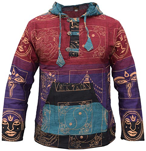 Sweat à capuche en coton Ying Yang Gheri multicolore style hippie