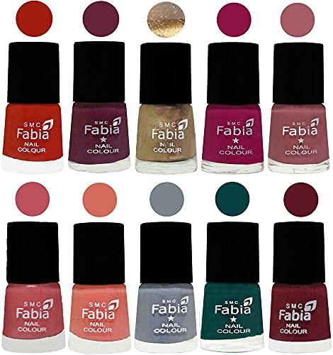 Image of SMC Fabia ALL IN ONE (PACK OF 10), Long Lasting Glossy Nail Polish, 6 ml Each, All Vibrant Colours,01858