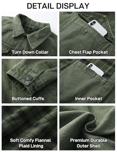Flygo Mens Flannel Lined Denim Jacket Snap Cowboy Cut Western Classic Slim Fit Vintage Heavy Duty Jacket Trucker Coat