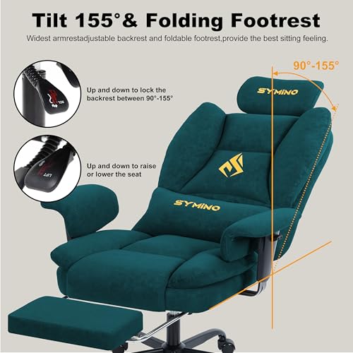 Image of Symino Gaming Chair with Footrest, Up /Down Armrests, Suede Fabric Ergonomic Office Chair, 155 Recline Computer Chair for Desk, Green
