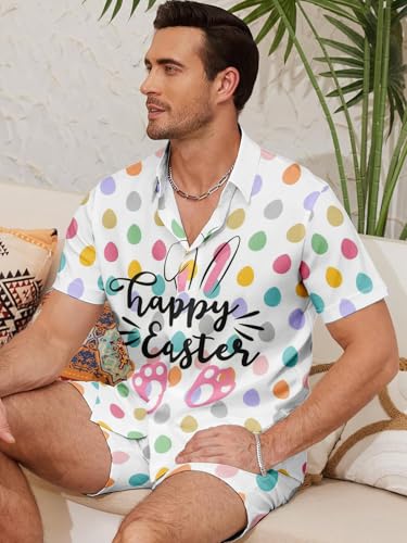 Men's Easter Bunny Suit 2 Piece Happy Easter Rabbits Eggs Print Hawaiian Mens Beach Shirts Shorts Set4