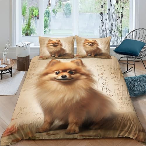 Housse de couette spitz poméranien 3D drap microfbre lit double 200x200 - 2