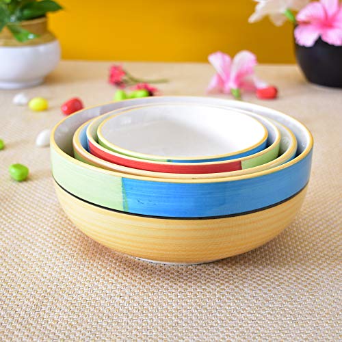 Image of Ceramic Mixing Bowl Set - 4 Pieces (1500ml, 800ml, 600ml, 400ml), Yellow - Durable, Microwave & Dishwasher Safe - Ideal for Mixing, Serving & Storage
