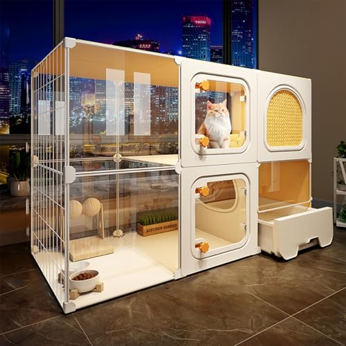 猫 ケージ トイレ付き 大型 広い スリム 組み立てが簡単 大型 猫ゲージ 通気性が良い トイレ付き 掃除しやすい 取り外し可能 おしゃれ 猫用 室内猫小屋 快適なスペース 室内用 ペット用品 (105*35*70)