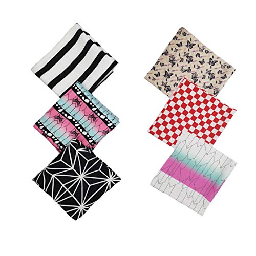 hcw 生地 ブロード 布 綿 コットン 6色 6枚 45*48cm和柄 弾力なし 胡蝶模様 麻の葉模様 市松模様 赤×白 矢絣模様 縦縞模様 白×黒 ハギレ小柄 手芸 手作り ハンドメイド