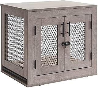 unipaws Wooden Dog Crate Furniture End Table, Puppy Dog Cage with Tray and Bed, 24 inch Pet Kennels for Small Dogs, Cats and Kittens