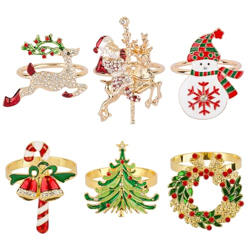 BOFUNX 6pcs Servilleteros Individuales Navidad Anillos Servilleta Navidad Aros Servilleta Hebillas de Metal para Decoración Mesa Navidad Adornos Fiesta
