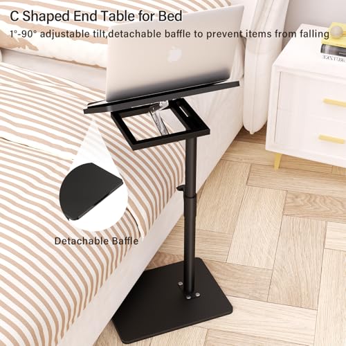 Image of YUHFERA Sofa Armrest Tray Table for Couch - 360 Swivel Height Adjustable End for Small Spaces, Snack Side Table for Bed or Chair with Phone & Tablet Slot (Black,Angle Adjustable)
