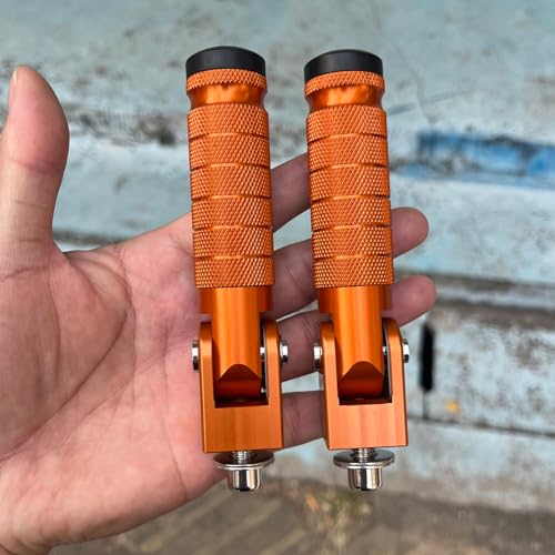 Image of Orange Motorcycle Bicycle Folding Foot Pegs 90 Degree Foldable Electric Motorbike Ebike For Super73 S2 /ZX /RX /R /S Passenger Footrests Rearsets Rear Set Footpegs foot Rest Pedals M8 Install Bolts