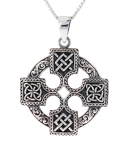 Royal Cross Celtic Knot Sterling Silver Pendant Necklace 18