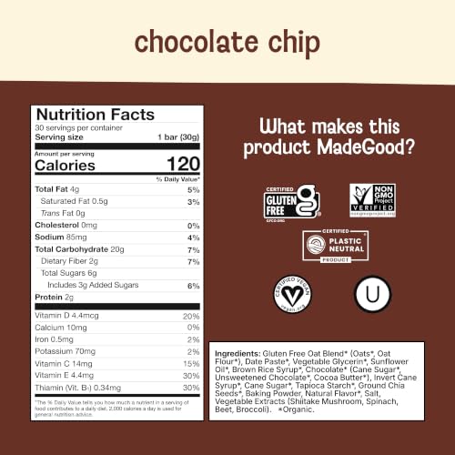 MadeGood Mornings Chocolate Chip Soft Baked Breakfast Bars, 30-Pack - image 6