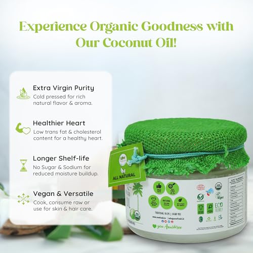 Image of Sow Fresh All Natural Extra Virgin Coconut Oil - 250ml Organic Cold Pressed Virgin Vegan Coconut Oil for Cooking, Hair & Skin Care and Oil Pulling - No Preservatives & No Sugar