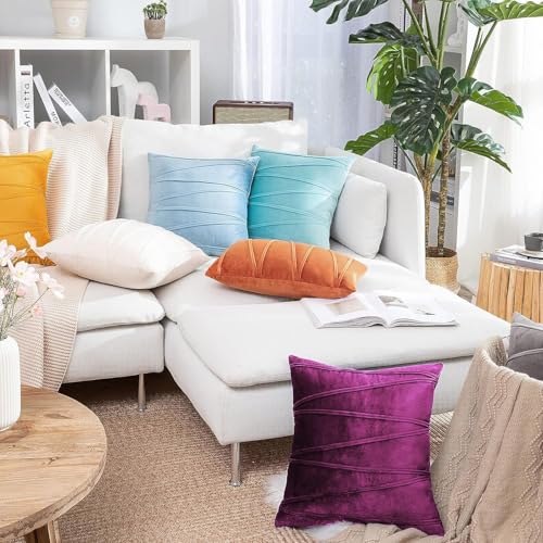 Image of Khooti Velvet Striped Cushion Cover Pack of 1-24 inchX24 inch /60.96X60.96 Cm | Purple | Soft Pillow Covers Cushion Case for Sofa Bedroom Living Room Chair Car, Cushion Cover with Zig Zag Pattern