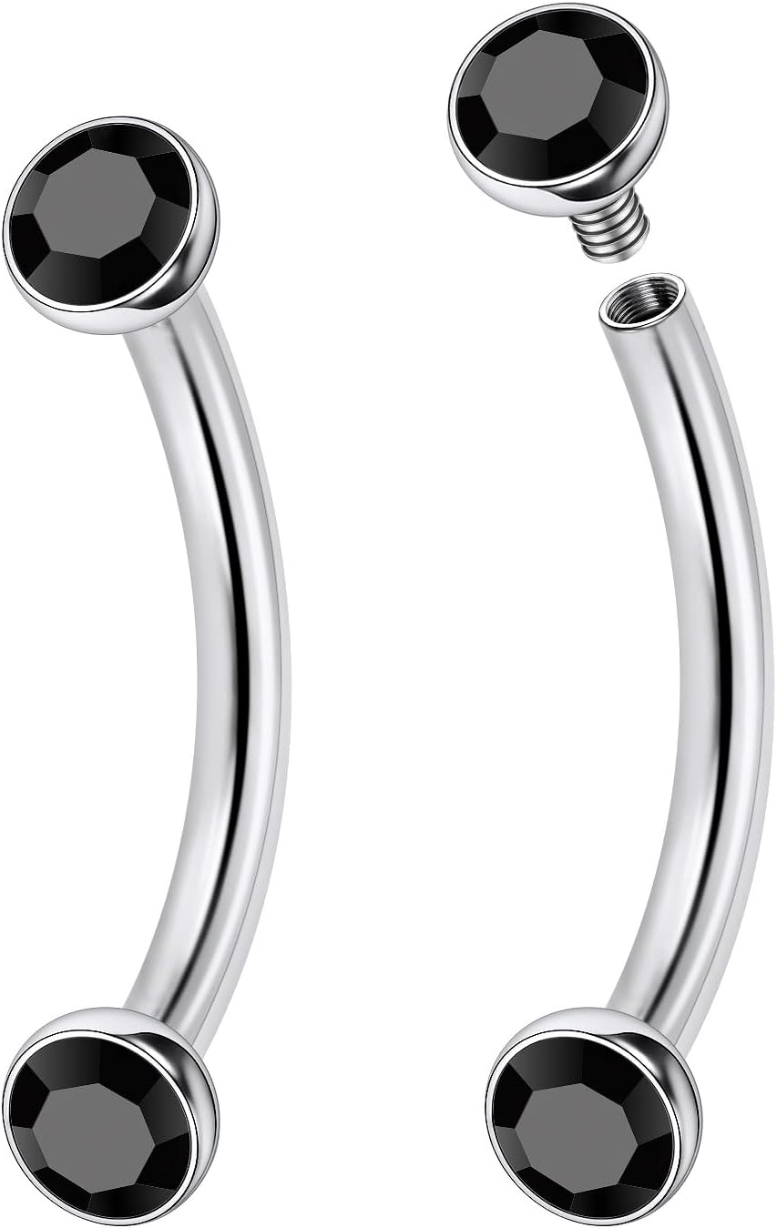 Jenxnjsjo F136 Titanium 16g 6/8/10mm Eyebrow/Rook/Snug/Vertical-Labret/VCH/Snake-Eyes/Anti-Tragus/Christina/Daith/Belly-Button/Bridge/Hood/Surface Curved Barbell Piercing Jewelry for Women Men