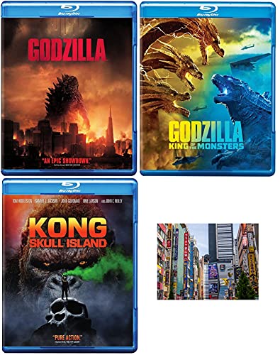 Godzilla 1 One & Godzilla 2 Two King of The Monsters & King Kong Skull Island 3 Disc Blu Ray Set with Bonus Godzilla Glossy Print Art Card