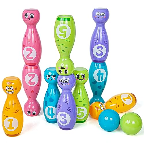MIDOCCHIO Bowling Set for Kids 2-5 Bowling pins for Kids Indoor Activity Games Birthday Gifts for Boys Girls 5-7 (Includes 10 Plastic Pins & 2 Balls)