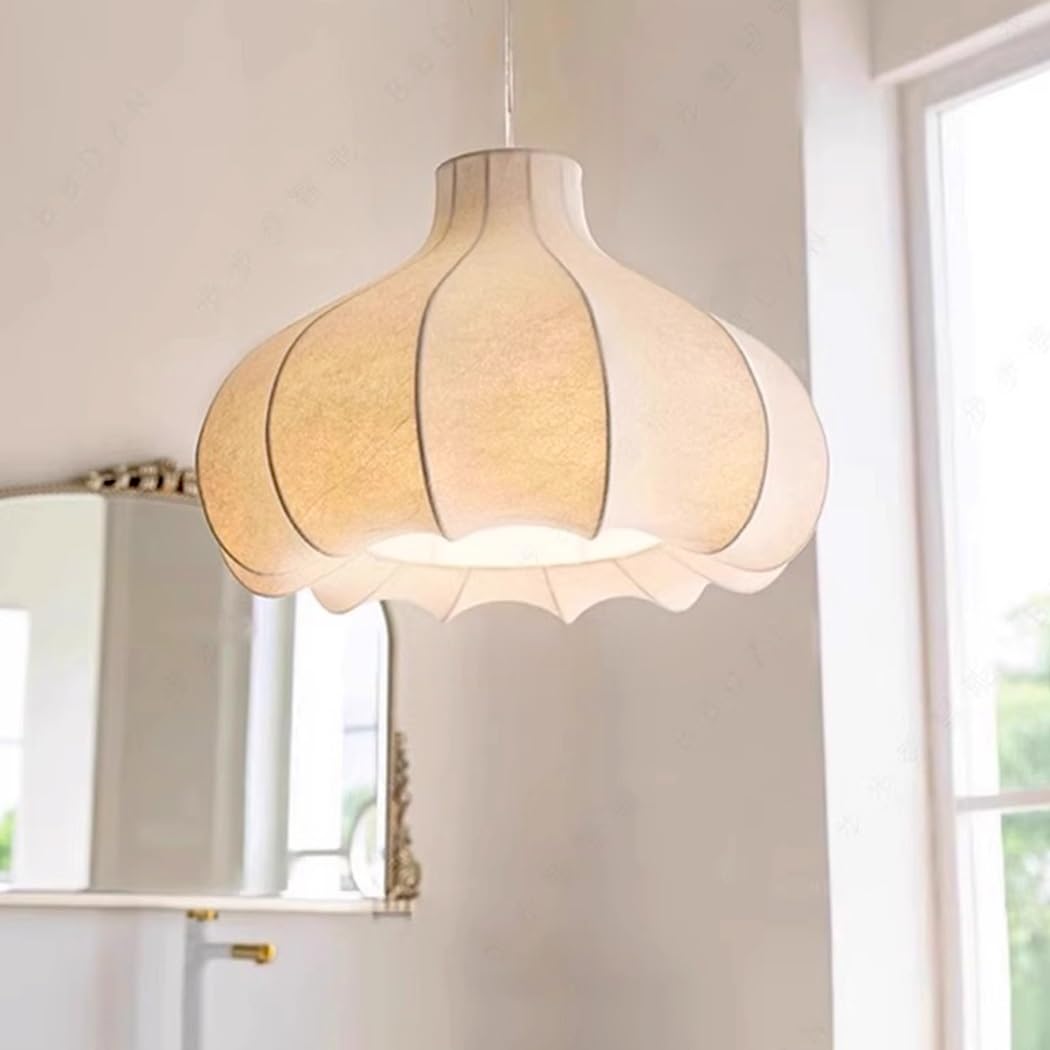 Pendant Ceiling Light Silk Hanging Lamp Creative Wabi-Sabi White Lampshade Japanese Style Modern Lamp E27 Lantern Height Adjustable Chandelier for Living Room Dining Room Kitchen