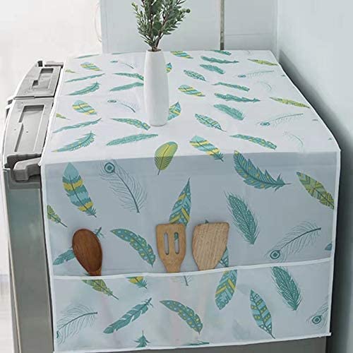 Image of PEVA Refrigerator Dust Proof Washing Machine Waterproof Cover with Storage Pockets, 24.4 inch x 70.8 inch (Fresh Green Leaf Pattern)