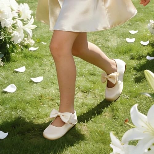 Image of Felix & Flora Girls Dress Shoes - Mary Jane Ballet Flats Party Wedding School Size 8(Champagne Gold,Toddler)